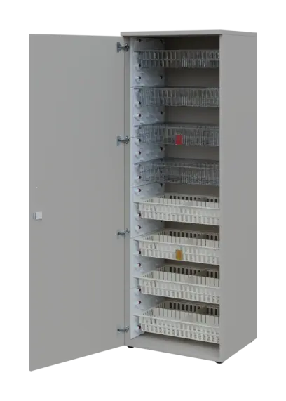 EUROMEDICA D - 66/M skříň léková boxová, 1-dveřová, levá, 1950x660x535, korpus šedý, dvířka šedá